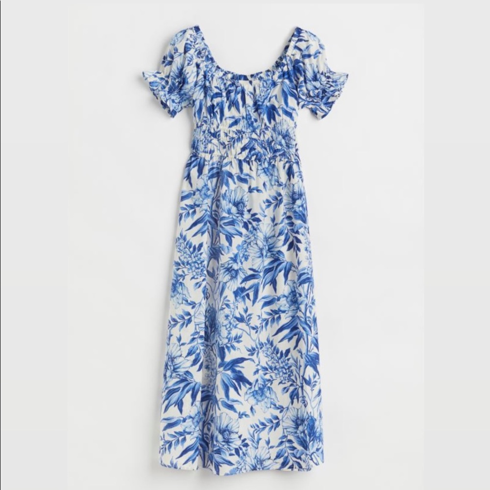 Blue Floral Off-The-Shoulder Dress